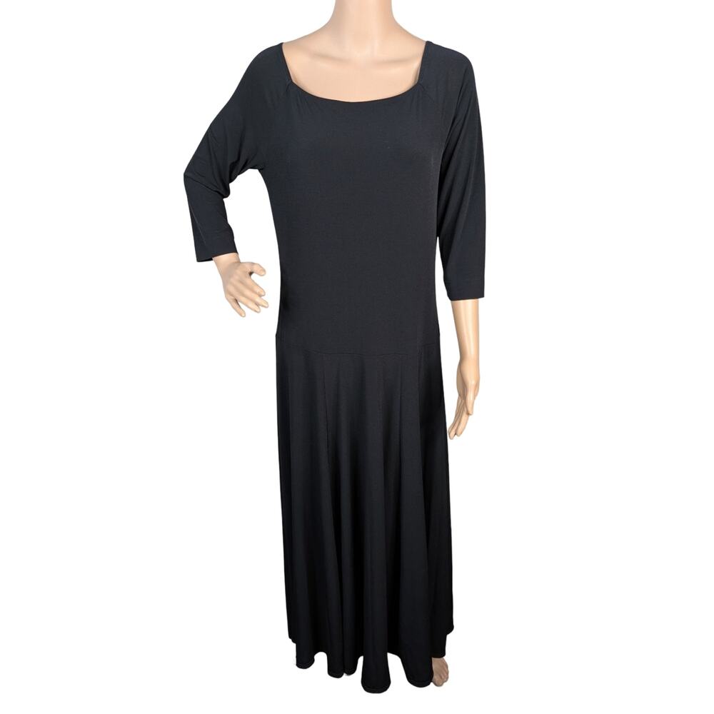 Soft Surroundings Black Maxi Dress M | Drop Waist Square Neck Lagenlook Goth
